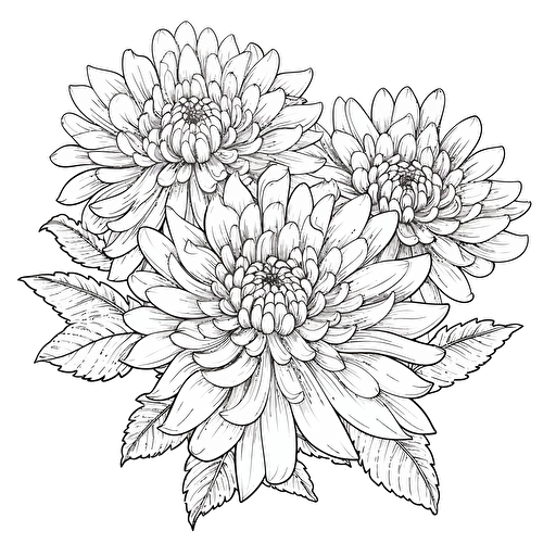 Chrysanthemums flower ignorant style No Shadow. Cartoon. Coloring page. Vector. Simple.
