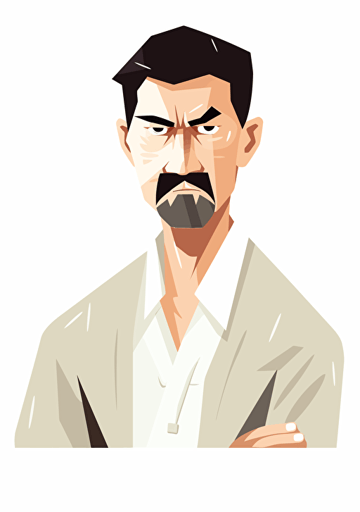 South Korean middle-aged male office worker with angry face, dry and neat, white background, Artsy flat vector illustration