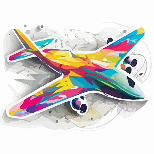 sticker, colorful fixed wing drone flying, contour, vector, white background