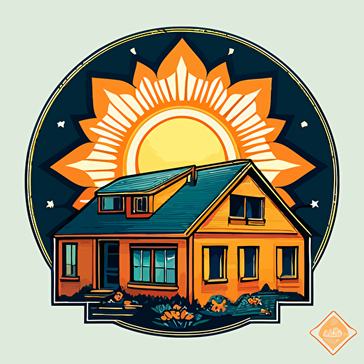 vector logo of an orange sun and a small house for a small sticker