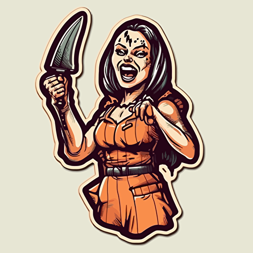 Serial Killer,Slasher, scream queen, Horror, VHS Horror, Sticker, 80s horror comic art, Vector,