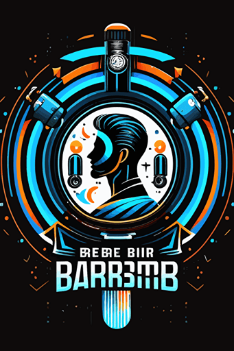 A futuristic barber shop logo, flat vector design, logo design, trippy design