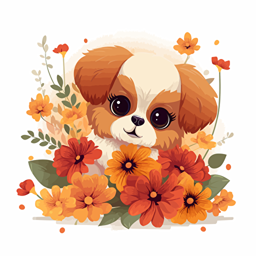 pet with flowers, detailed, cartoon style, 2d clipart vector, creative and imaginative, hd, white background