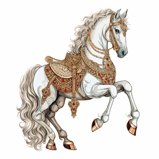 royal white horse with embroideried saddle illustration vector drawing white background v5.1