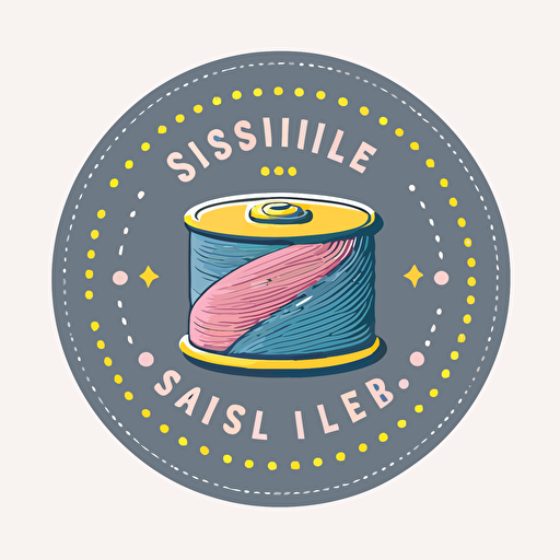 a logo, simple vector of a spool of sewing thread, illustrator style, in pink, blue, yellow and gray