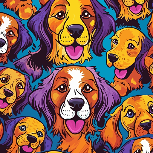 funny dog pattern, vector, vibrant colors, colored background
