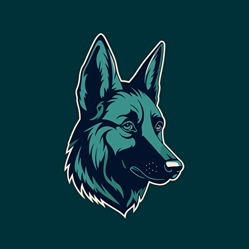 A vector logo of a German Shepherd for a dog grooming business, simple, memorable, competent, reliable, hard-working, successful, intelligent, blue, dark green