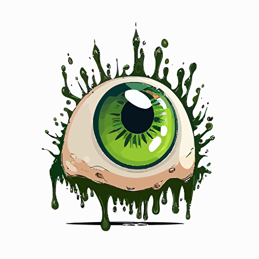 floating eyeball enemy, 2D, sinister, game enemy, vector, simple colors, flat colours, on white background