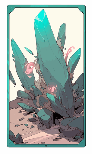 make a simple card game template, 3.5 inches x 2.5 inches, framed in teal crystal ore, taken from straight above, simple border, by Moebius, vector art, rtx on