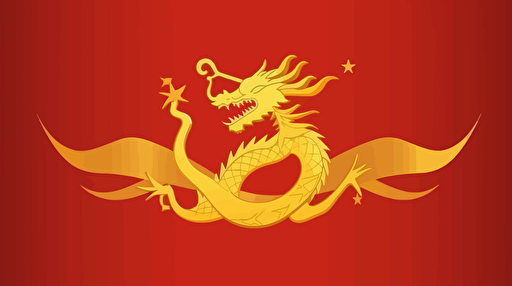 red and gold dragon flag with chinese stars, futuristic and minimalistic government flag design, vector emblem