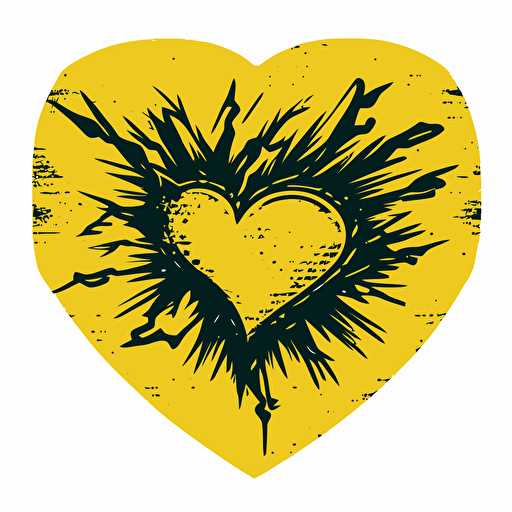 drawed yellow heart surrounded by thunder and electric sparks pixar style, 2d flat design, vector, cut sticker