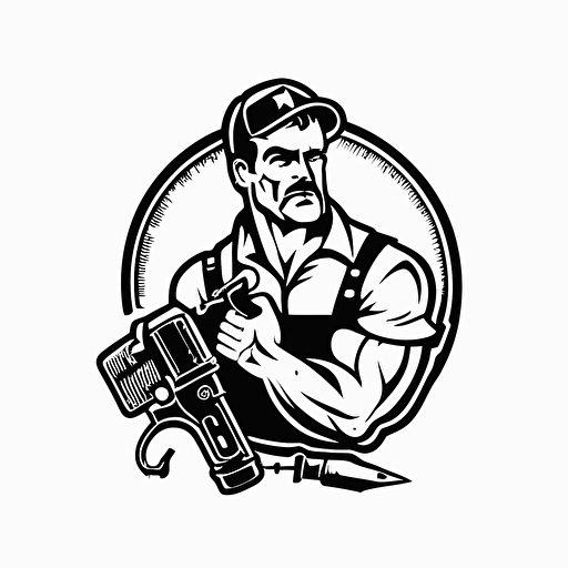 a simple vector-style logo of a handyman magician holding a power drill and wrench.