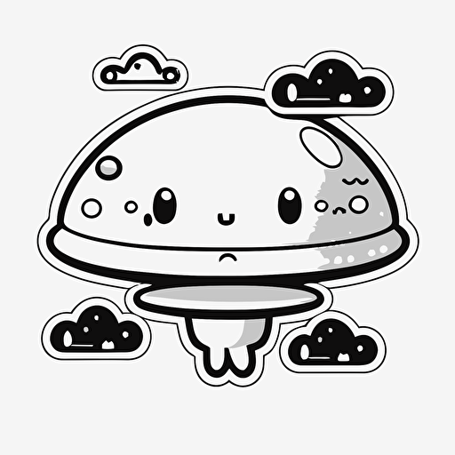 kawaii ufo, sticker, vector, white background, contour, cartoon style