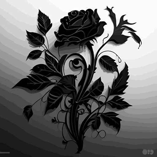 a black floral rose with leaves stock vector 18658749, in the style of bess hamiti, aubrey beardsley, brian mashburn, low resolution, carving, visually poetic, flowing silhouettes