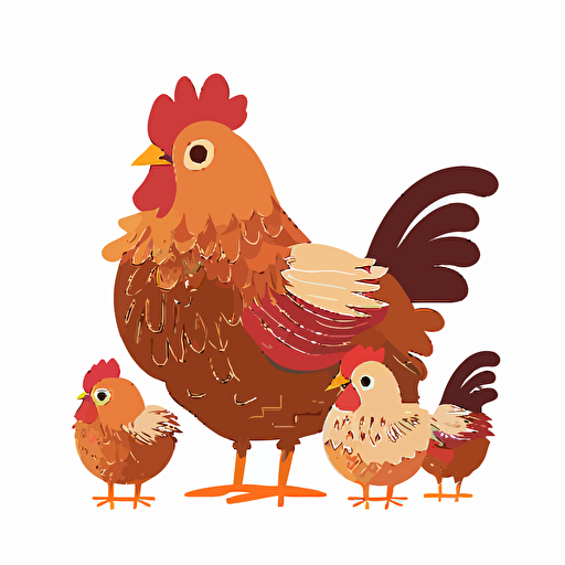 mother hen, white background, childrens book flat color vector art