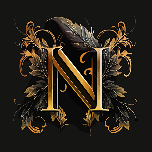 monogram, logo, gold colour, black background, vector style, simple, illustration, letters N and H
