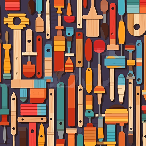 illustration,assorted group of colored wooden tools, korean style, pop art, flat art, vector art
