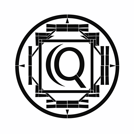geometric iconic logo of letter 'Q' for Quotela , black vector on white background