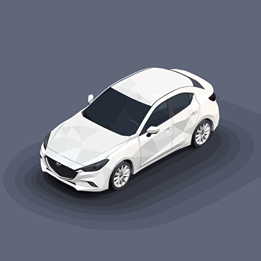 isometric icon, white Mazda3, solid background, in the style of Matthew Skiff illustrations, in the style of Christopher Lee illustrations, in the style of Jonathan Ball illustrations, simple, rough-edged drawing, vector illustration, flat art,