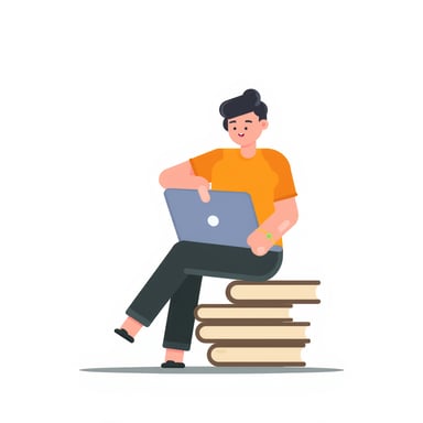a person sitting on books