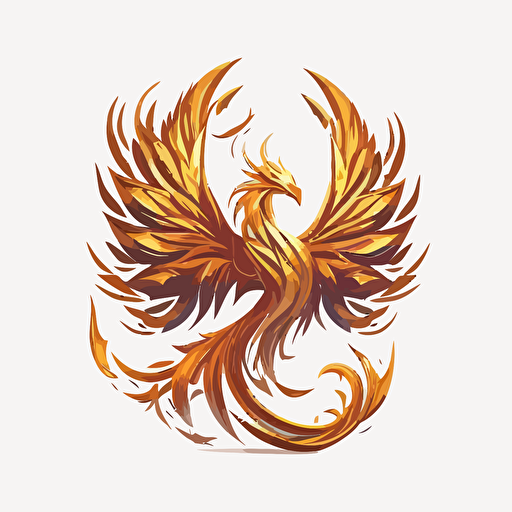 flat vector logo of phoenix, golden on white