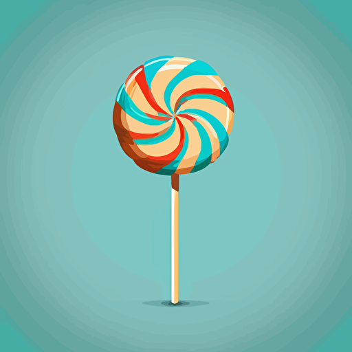 simple design vector drawing of a lollipop where the stick clicks indie the candy, show them sepereated and the pop above the stick. high detail pricture on the stick to see the clicking mechenism that coroloated with the cnady