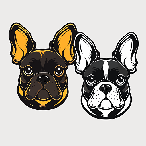 dark french bulldog and english bulldog head, cartoon eyes, vector logo, vector art, emblem, simple, cartoon, 2d