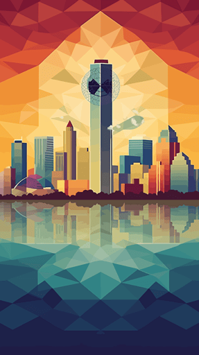 Dallas Texas City Skyline vector art, Accurate buildings, 1960s poster, pretty colours, geometric minimalism