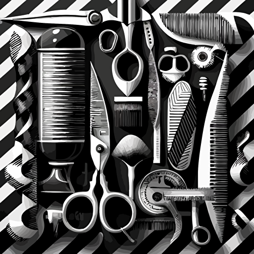 /wallpaper design for barbershop with hair clippers and shears in black and white vector art
