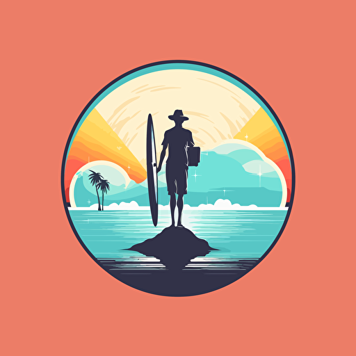 sup board, sea, beach, summer, vice city style, vector logo