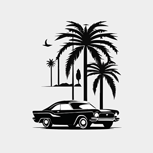 iconic logo of cameracar and palm tree, black vector, on white background