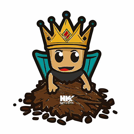 a mascot logo of a king sitting on wood mulch, simple, vector