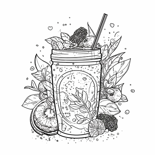 vector black and white line drawing logo for a supplement smoothie company. "Healthy": a consciously crafted confections for positive change. A strong continuous line black and white ink line drawing hyper-minimalist logo style. white background. Gucci style