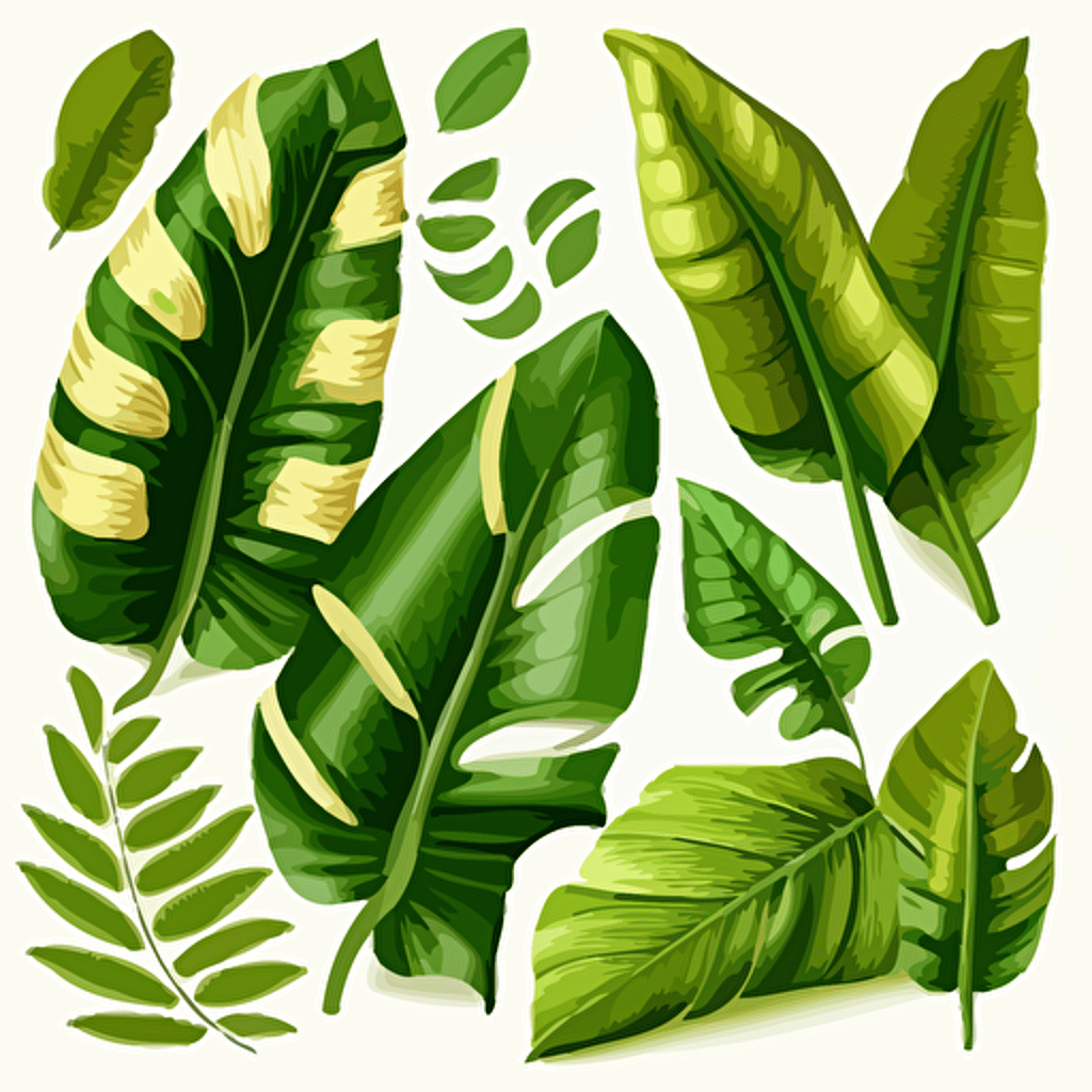 banana leafs isolated on white background,clip-art, vector