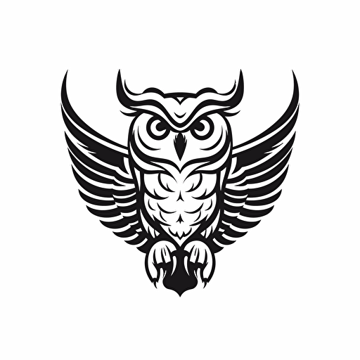 wisdom owl illustration, minimal, outline strokes only, black and white, logo, vector, minimallistic, white background