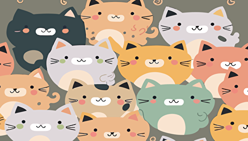 cartoon kawaii cats illustration, vector, simple clean, minimalist, wallpaper, bright, collection