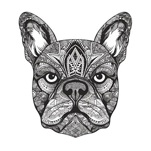 tatoo design of a frenche bulldog, vector, flat layout, no background, white background