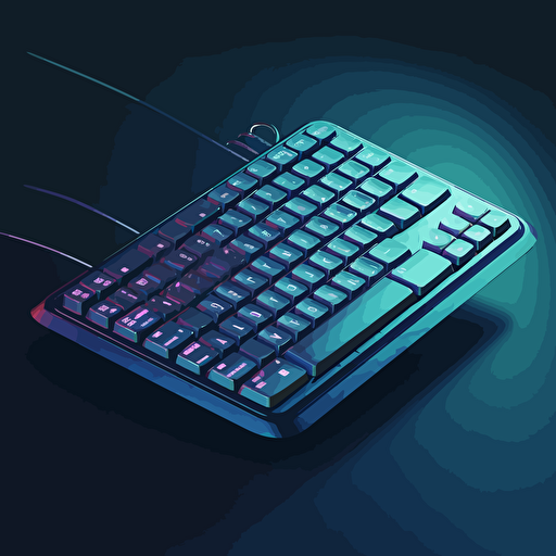 A minimalistic vector emblem of a computer and keyboard featuring code and tech textures, gradients, modern, vector, simple