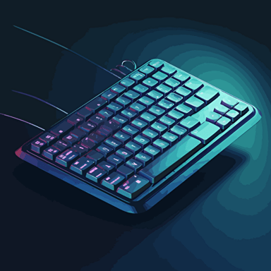 A minimalistic vector emblem of a computer and keyboard featuring code and tech textures, gradients, modern, vector, simple