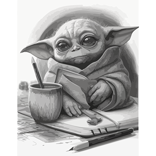 grogu pencil sketch vector design