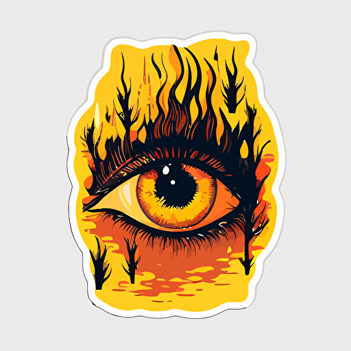 10 eyes and fire, sticker, flat, vector art, minimalist, yellow