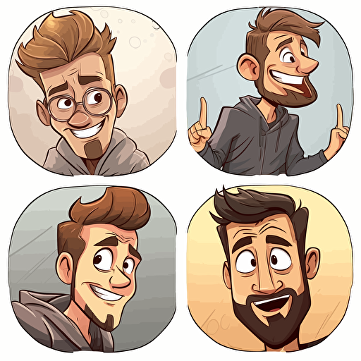 draw vector comics cartoon style caricatured symbol for video attention-grabbing content, in the style of precisionist style, 2d game art, the vancouver school, handsome, smilecore, quadratura