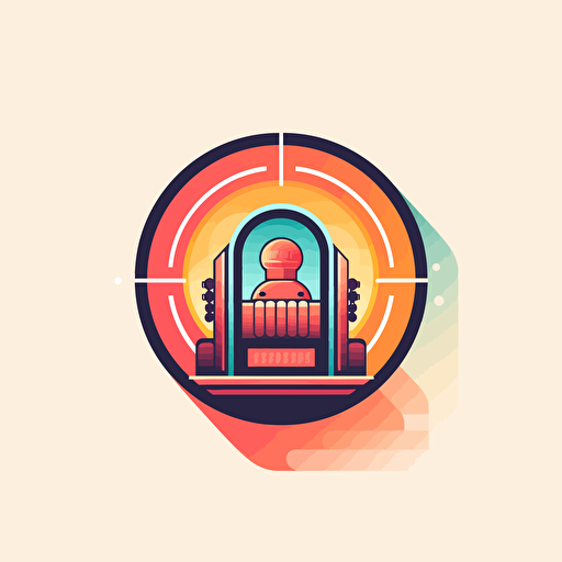 flat vector logo of circle with classic slot machine inside with reels, red orange gradient, simple minimal