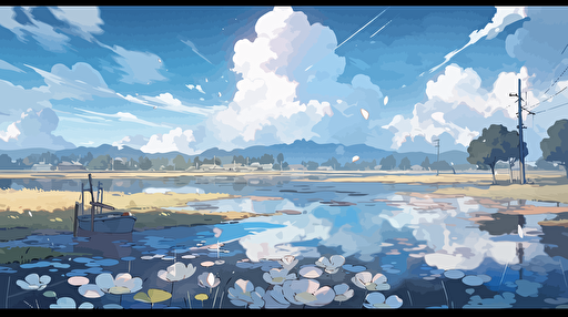 2d vector illustration flower and lake