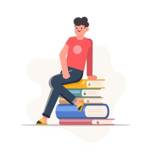 a person sitting on books