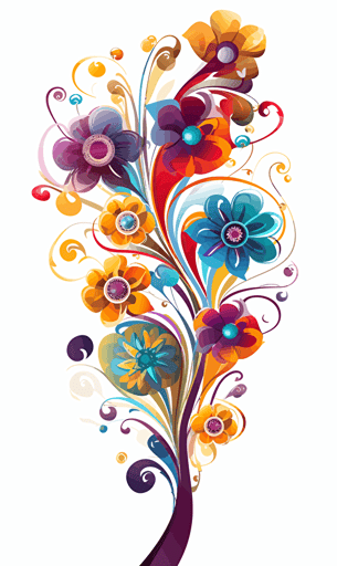 fantasy flowers abstract and colorful, vector. white background.