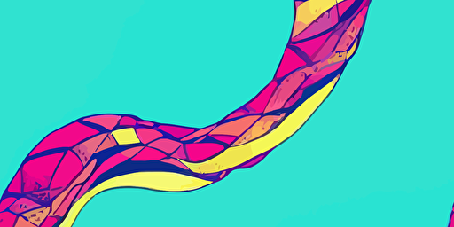 a cartoon vector style illustration of the loch ness monster, bright neon 80s inspired colours, paper texture with grain