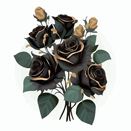 bouquet of black roses, flat vector style, white background
