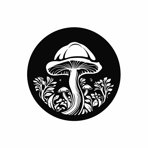 mushroom logo, luxurious, simple vector, stencil silhouette, black and white, high quality Adobe illustrator