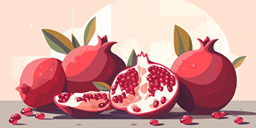 Pomegranate flat simple illustration. vector style, red and white tones.